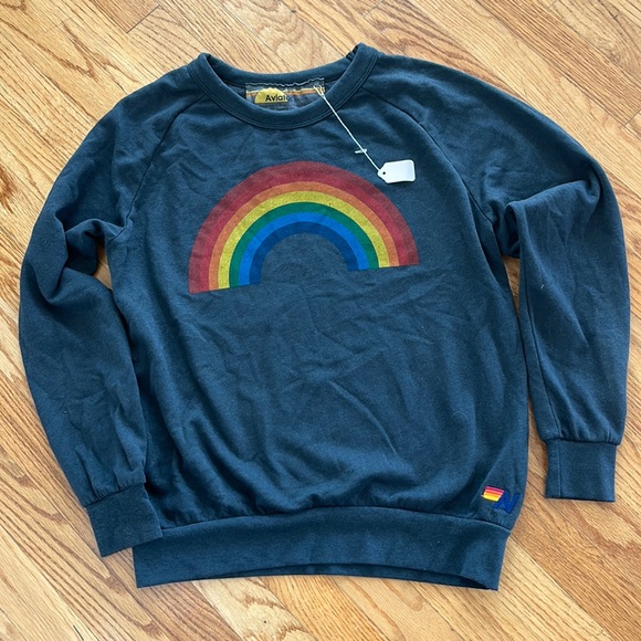 NWT Aviator Nation size small women’s sweatshirt Rainbow design navy blue - Picture 1 of 6